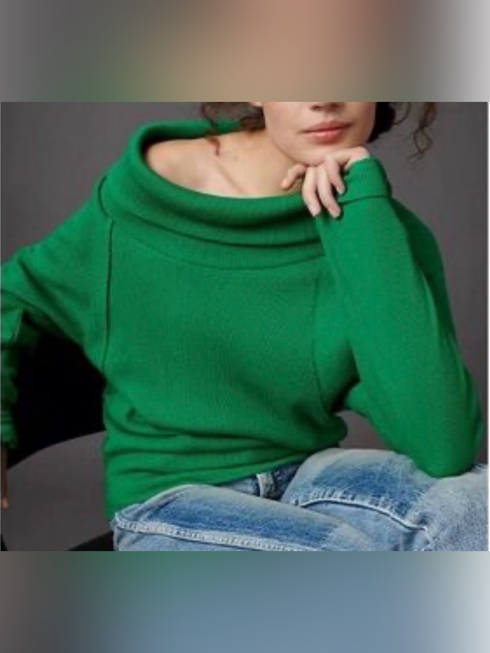 Pilcro Women’s Waffle Knit Emerald Green Off-the-Shoulder Top. Size Small